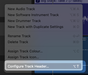 GarageBand track context menu